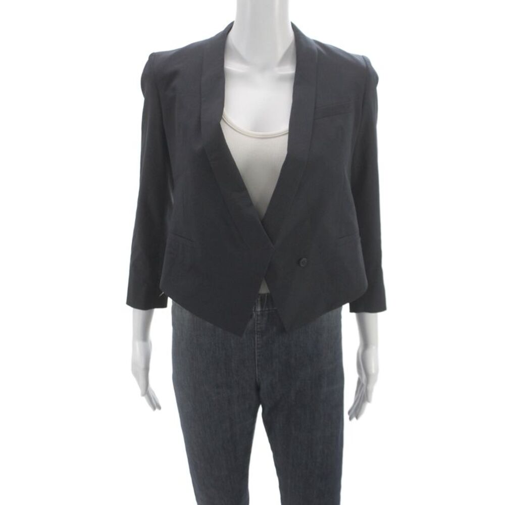 Helmut Lang Womens Black Virgin Wool Blazer V-Neck 3/4 Sleeve Button Size 0